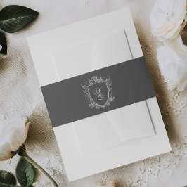 Klassische Karkohle Monogram Floral Wappen Hochzei Einladungsbanderole