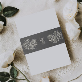 Klassische Karkohle Monogram Formal Florals Weddin Einladungsbanderole