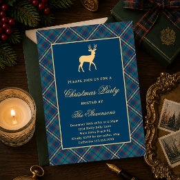 Klassische Karo-Rentiere Navy Blau Weihnachtsfeier Einladung
