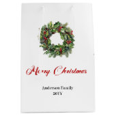 Klassische Kiefern-Weihnachtskranz-Geschenktasche Mittlere Geschenktüte (Vorderseite)