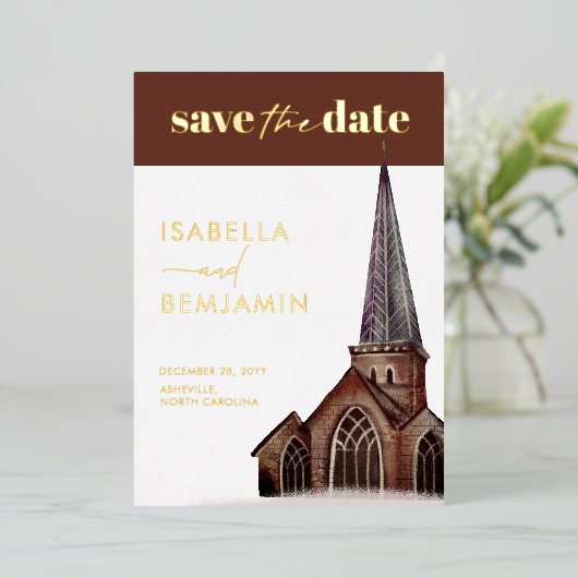 Klassische kirchliche Hochzeit rettet das Datum Folieneinladung (Stehend vorne)