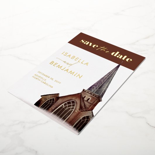 Klassische kirchliche Hochzeit rettet das Datum Folieneinladung (Gedreht)