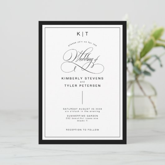 Klassische klassische Hochzeit in Schwarz-Weiß Einladung (Stehend Vorderseite)