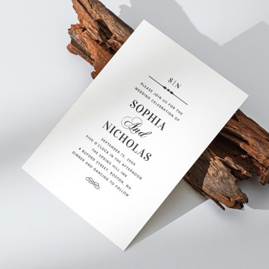 Klassische klassische Hochzeit in Schwarz-Weiß Einladung