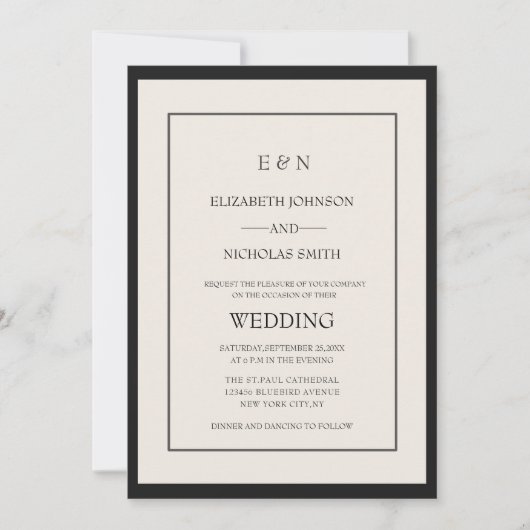 klassische klassische Hochzeit mit elegantem Creme Einladung (Vorderseite)