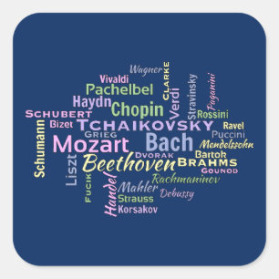 Klassische Komponisten Word Cloud Quadratischer Aufkleber