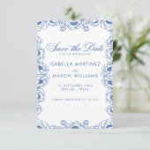 Klassische königsblaue französische Blumen Save-th Save The Date (Stehend Vorderseite)