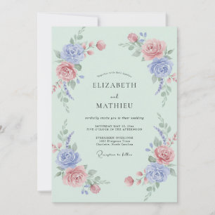 Klassische Kornblumen-Celadon-Pfingstrose-Hochzeit Einladung