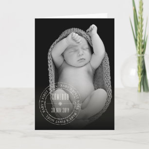 Klassische Kreis-Prägestempel Baby First Noel Foto Feiertagskarte