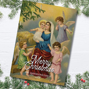 Klassische Krippe Mary Baby Jesus Angels Feiertagskarte