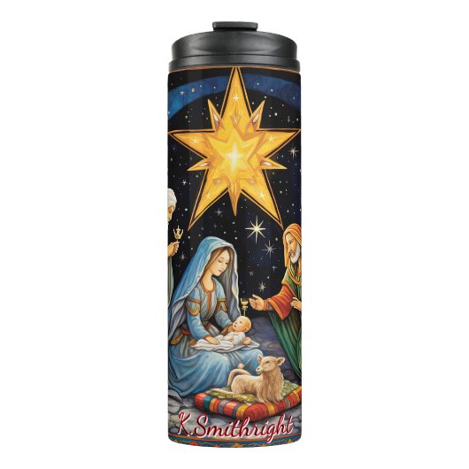 Klassische Krippe mit Star Thermosbecher (Vorderseite)