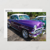 Klassische kubanische Autos Lila mit weißer Hardto Postkarte (Vorne/Hinten)