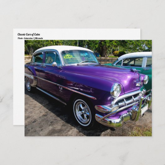 Klassische kubanische Autos Lila mit weißer Hardto Postkarte (Vorne/Hinten)