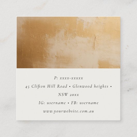 Klassische künstlerische Beige Gold Öl Anstrich Te Quadratische Visitenkarte (Rückseite)