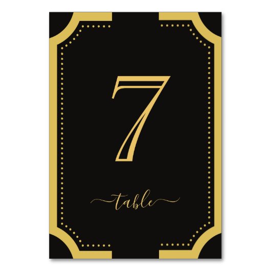 Klassische Kupferhochzeit in Schwarz und Gold 7 Tischnummer (Vorderseite)