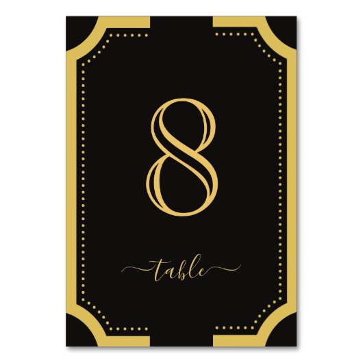 Klassische Kupferhochzeit in Schwarz und Gold 8 Tischnummer (Rückseite)