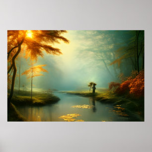 Klassische Landschaft schöne Goldene Sonne Herbst Poster