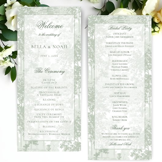 Klassische Landschaft-Toile-Hochzeit in Sage-Grün Programm