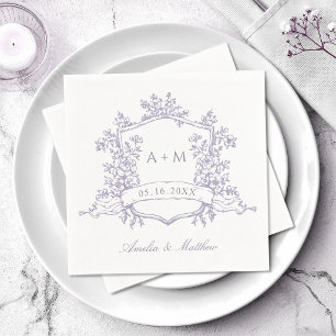 Klassische Lavendel-Blumenwappen-Monogramm-Hochzei Serviette