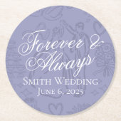 Klassische Lavendelhandzeichnung Hochzeitskunst Runder Pappuntersetzer (Vorderseite)