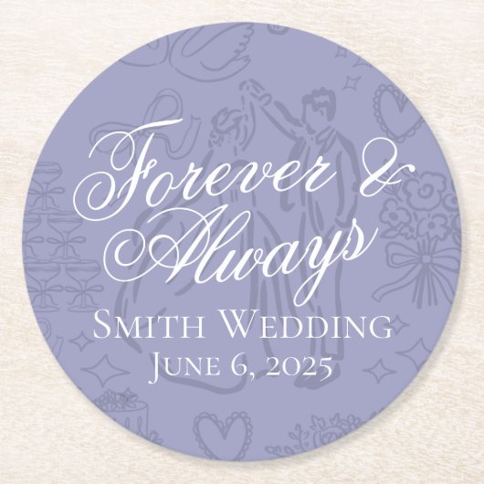 Klassische Lavendelhandzeichnung Hochzeitskunst Runder Pappuntersetzer (Vorderseite)