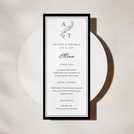 Klassische leaf Monogram Wedding Flat Menu Card Menükarte
