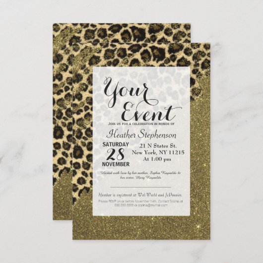 Klassische Leopard-Pinselstriche auf Imitaten Glit Einladung (Vorne/Hinten)