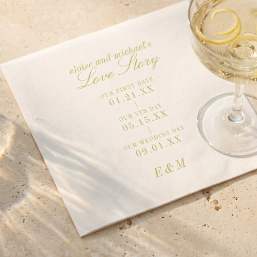 Klassische Liebesgeschichte Zeitstrahl Chartreuse  Serviette