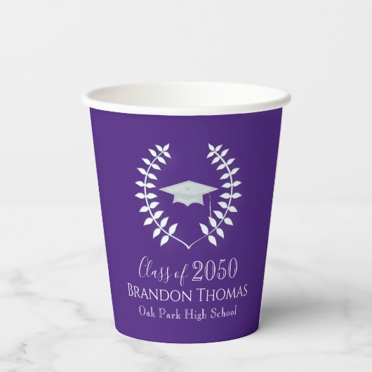 Klassische lila Graduation Pappbecher (Rückseite)