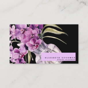 Klassische lila Orchideen schwarze Visitenkarten Visitenkarte