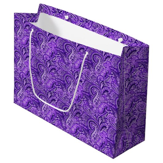 Klassische Lila Paisley Große Geschenktasche Große Geschenktüte (Vorderseite Schrägansicht)