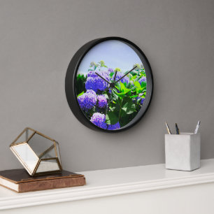 Klassische Lila realistische Hydrangea-Wall-Uhr Uhr