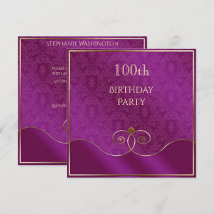 Klassische Lila- und Gold-Wirbel, Damask 100. Gebu Einladung