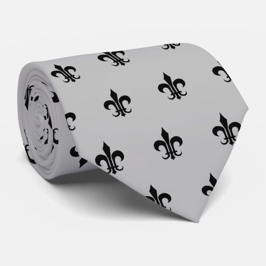 Klassische Lilie, schwarz auf silberner Krawatte (Gerollt)