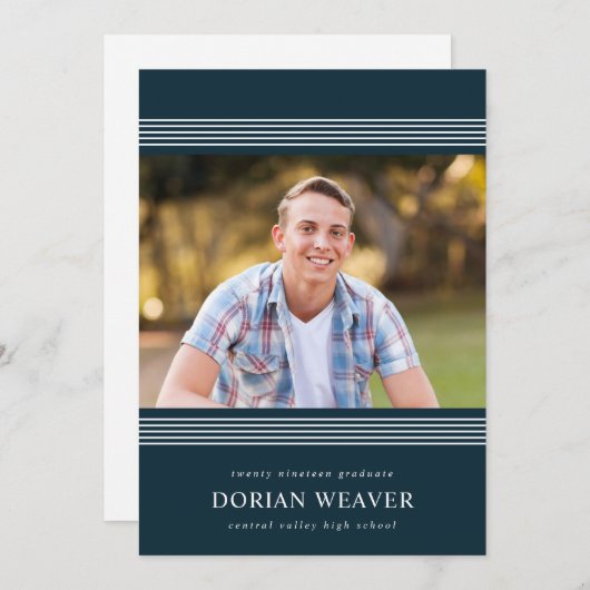 Klassische Linien | Dunkel | Foto Graduation Party Einladung (Vorne/Hinten)