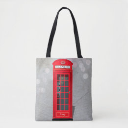 Klassische Londoner rote Telefonzelle mit Namen Tasche