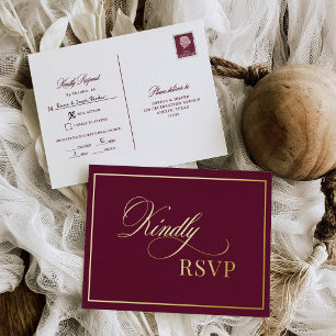 Klassische Luxus-Burgunder-Hochzeits-RSVP-Gold-Pos Folie Einladungspostkarte