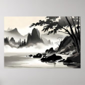 klassische Malerlandschaft Schwarz-weiß Poster (Vorne)