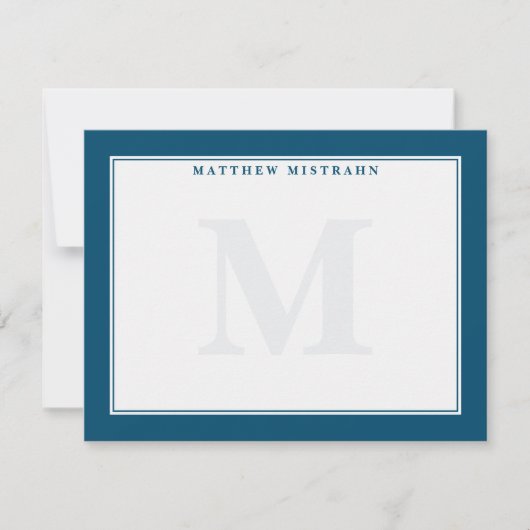 Klassische Männer-Monogramm dunkelblaue Stationeri Mitteilungskarte (Vorderseite)