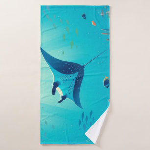 Klassische, Mantarochen-Küstenkunst Badehandtuch