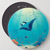 Klassische, Mantarochen-Küstenkunst Button (Vorne & Hinten)