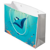 Klassische, Mantarochen-Küstenkunst Große Geschenktüte (Rückseite Schrägansicht)