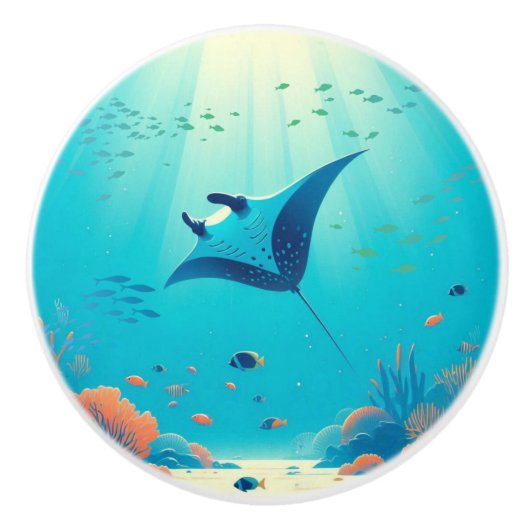 Klassische, Mantarochen-Küstenkunst Keramikknauf (Vorderseite)