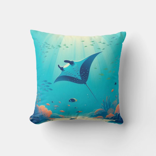 Klassische, Mantarochen-Küstenkunst Kissen (Vorderseite)