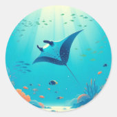 Klassische, Mantarochen-Küstenkunst Runder Aufkleber (Vorderseite)