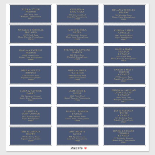 Klassische Marine | Gold Wedding Guest Address Lab Aufkleber (Blatt)