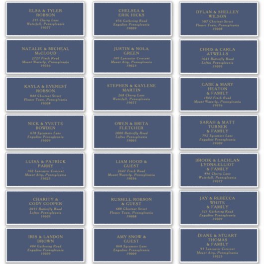 Klassische Marine | Gold Wedding Guest Address Lab Aufkleber (Vorderseite)