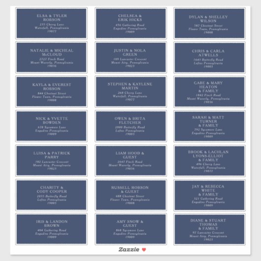 Klassische Marine | Silver Wedding Guest Address L Aufkleber (Blatt)