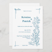 Klassische Marinestrecke zeichnend Blume Hochzeit Einladung (Vorne/Hinten)