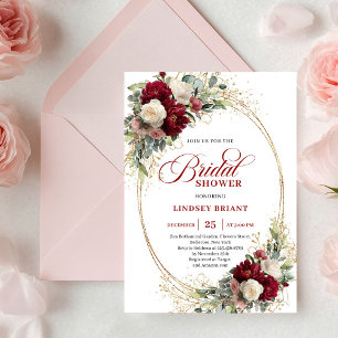 Klassische Marsala-Rosen Goldene Hochzeitsduschein Einladung